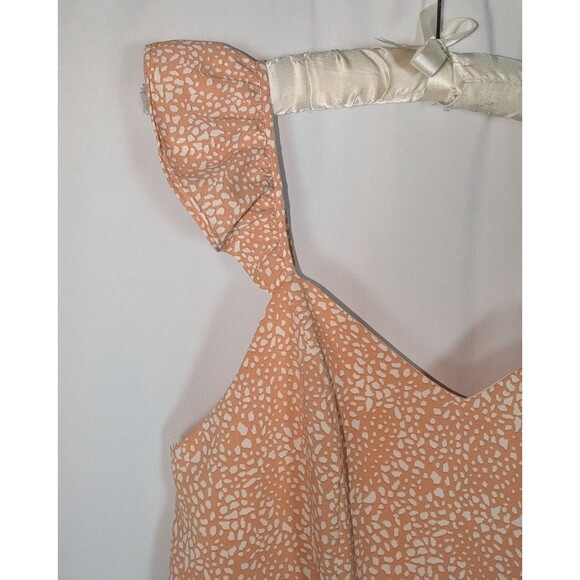 She + Sky Romper S Women's Orange Speckle Print Ruffle Strap Shorts One Piece - Picture 3 of 9